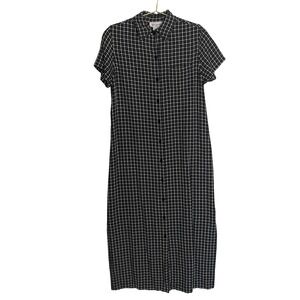 Jones New York Sport Petite Black White Gingham Check Maxi Shirt Dress Size 6P